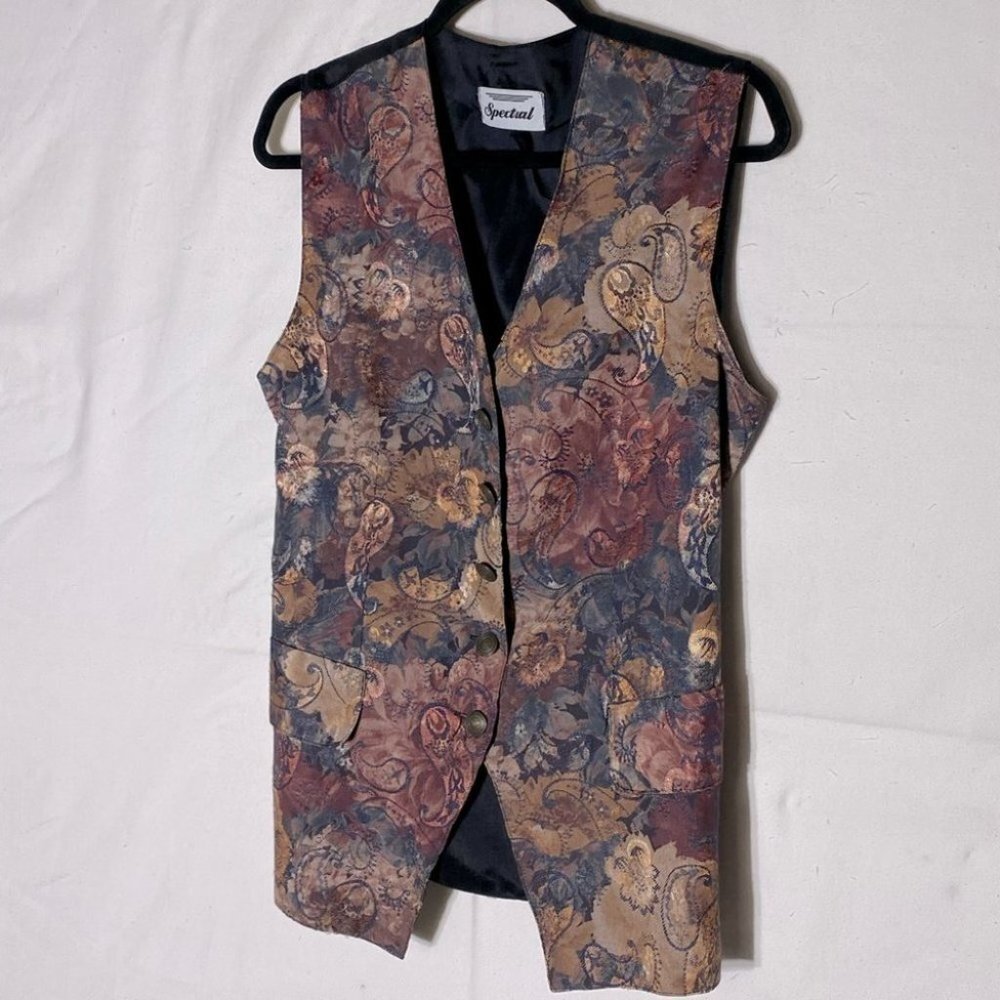 Vintage 90s Spectral Paisley Floral Boho Vest L Cottagecore Grandmacore